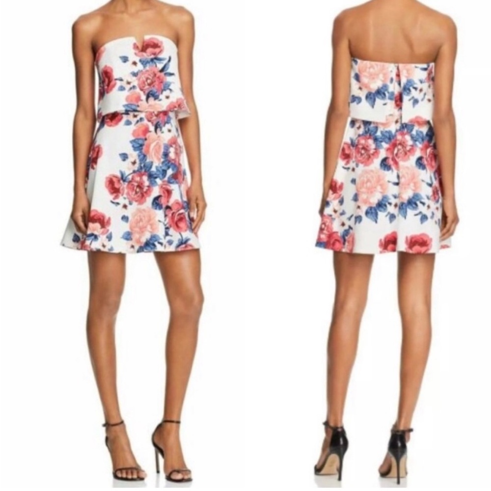 Aqua Strapless Dress with Red and Blue Floral Design